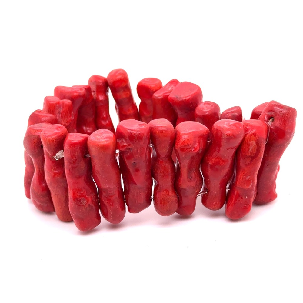 Vintage Red Branch Coral Stretch Bracelet Natural Organic Chunky Statement